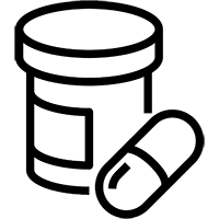 pill bottle icon representing the pharma development market